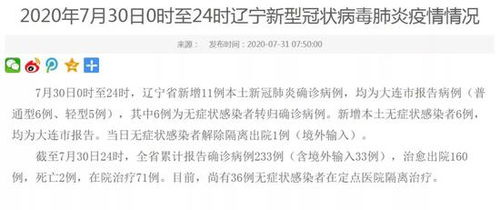 辽宁新增8例本土病例均在大连,辽宁省新增11例本土确诊病例,均为大连市报告病例