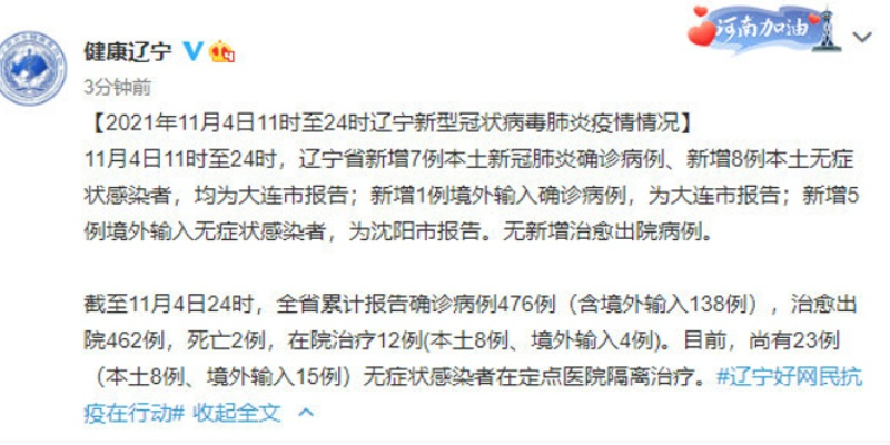 辽宁新增8例本土确诊︰(辽宁新增8例本土确诊在葫芦岛)